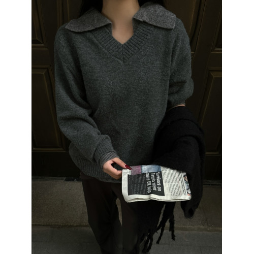 RTIMFD復古假兩件v領翻領毛衣 cleanfit高級針織衫上衣慵懶風外套 RTIMFD復古假兩件v領翻領毛衣 cleanfit高級針織衫上衣慵懶風外套