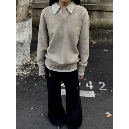 RTIMFD復古假兩件v領翻領毛衣 cleanfit高級針織衫上衣慵懶風外套 RTIMFD復古假兩件v領翻領毛衣 cleanfit高級針織衫上衣慵懶風外套