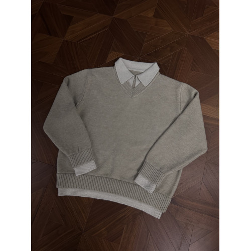 RTIMFD復古假兩件v領翻領毛衣 cleanfit高級針織衫上衣慵懶風外套 RTIMFD復古假兩件v領翻領毛衣 cleanfit高級針織衫上衣慵懶風外套