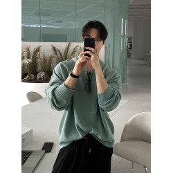 碧捨秋冬新款韓版潮流寬松INS多巴胺色毛衣V領設計感百搭針織衫男