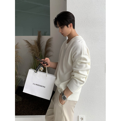 碧捨秋冬新款韓版潮流寬松INS多巴胺色毛衣V領設計感百搭針織衫男