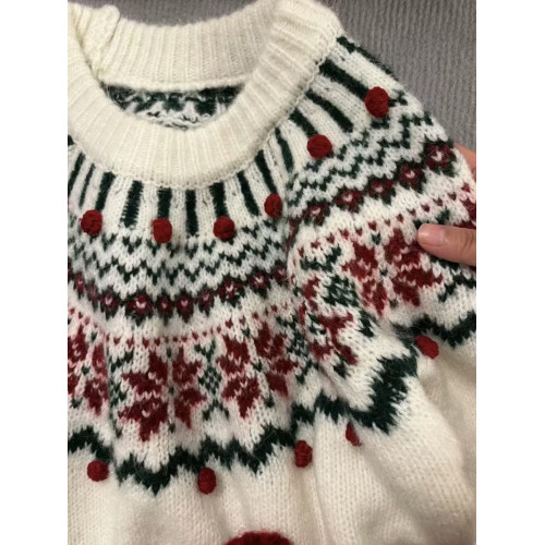 復古提花聖誕費爾島毛衣女套頭寬松秋冬季厚款慵懶風軟糯針織上衣