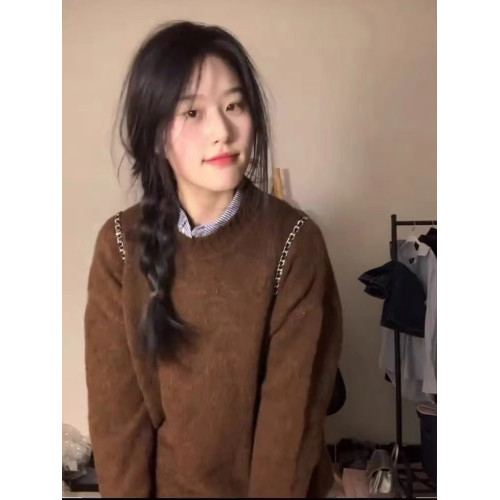 咖色毛衣女款2025新款慵懶風軟糯寬松秋冬套頭復古日系針織上衣厚 咖色毛衣女款2025新款慵懶風軟糯寬松秋冬套頭復古日系針織上衣厚