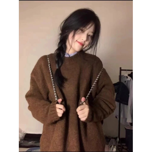 咖色毛衣女款2025新款慵懶風軟糯寬松秋冬套頭復古日系針織上衣厚 咖色毛衣女款2025新款慵懶風軟糯寬松秋冬套頭復古日系針織上衣厚