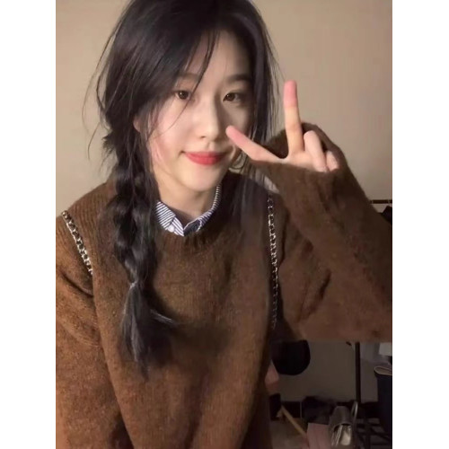咖色毛衣女款2025新款慵懶風軟糯寬松秋冬套頭復古日系針織上衣厚 咖色毛衣女款2025新款慵懶風軟糯寬松秋冬套頭復古日系針織上衣厚