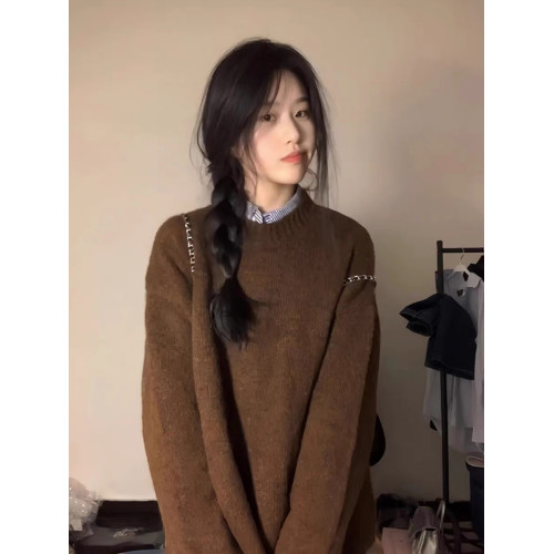 咖色毛衣女款2025新款慵懶風軟糯寬松秋冬套頭復古日系針織上衣厚 咖色毛衣女款2025新款慵懶風軟糯寬松秋冬套頭復古日系針織上衣厚