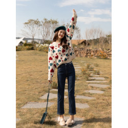 愛心毛衣女復古日系2025秋冬季韓版寬松顯瘦加厚套頭針織衫女潮