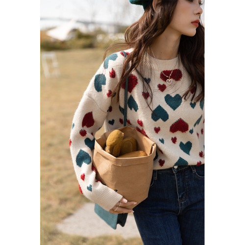 愛心毛衣女復古日系2025秋冬季韓版寬松顯瘦加厚套頭針織衫女潮 愛心毛衣女復古日系2025秋冬季韓版寬松顯瘦加厚套頭針織衫女潮