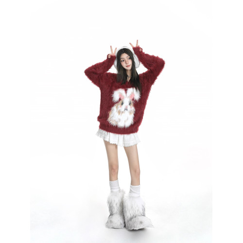 奶fufu白色水貂絨V領套頭毛衣女秋冬季內搭軟糯慵懶馬海毛針織衫 奶fufu白色水貂絨V領套頭毛衣女秋冬季內搭軟糯慵懶馬海毛針織衫