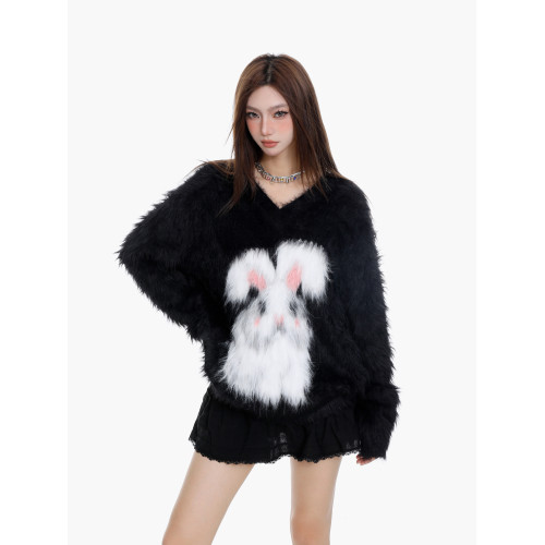 奶fufu白色水貂絨V領套頭毛衣女秋冬季內搭軟糯慵懶馬海毛針織衫 奶fufu白色水貂絨V領套頭毛衣女秋冬季內搭軟糯慵懶馬海毛針織衫