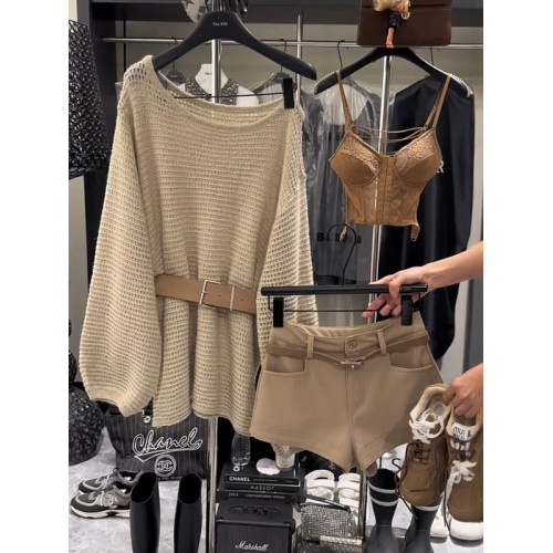 設計感簡約斜肩長袖針織衫女2025秋季新款慵懶風收腰露肩毛衣上衣 設計感簡約斜肩長袖針織衫女2025秋季新款慵懶風收腰露肩毛衣上衣