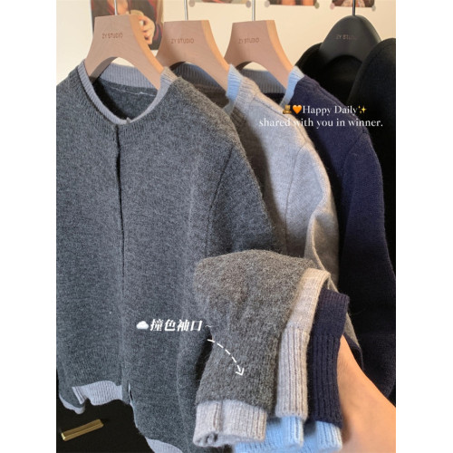 kumikumi設計感氣質假兩件長袖毛衣開衫女裝春季顯瘦百搭chic上衣