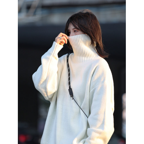 你初戀老王高領毛衣男針織打底衫長袖寬松復古純色百搭情侶同款女