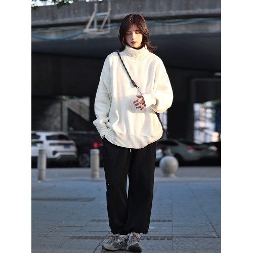 你初戀老王高領毛衣男針織打底衫長袖寬松復古純色百搭情侶同款女