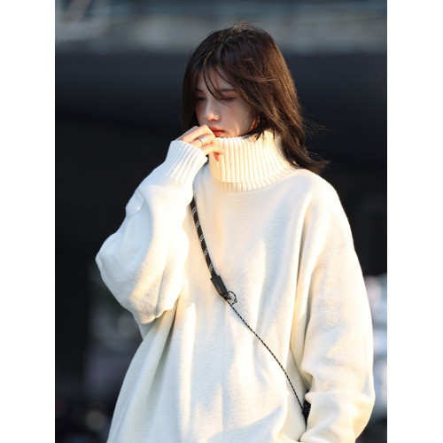 你初戀老王高領毛衣男針織打底衫長袖寬松復古純色百搭情侶同款女