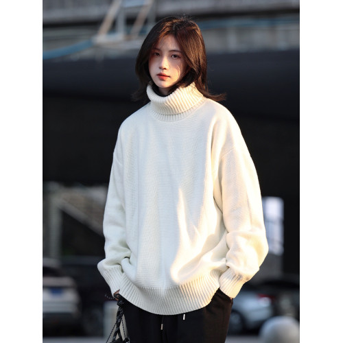 你初戀老王高領毛衣男針織打底衫長袖寬松復古純色百搭情侶同款女