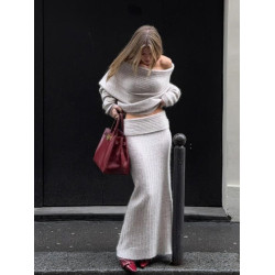 慵懶風一字肩毛衣+魚尾半身裙兩件套2024秋季新款辣妹時尚套裝 潮