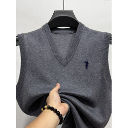 羊毛衫男加絨背心柏拉圖保羅秋冬馬甲中年V領無袖加厚羊絨針織衫