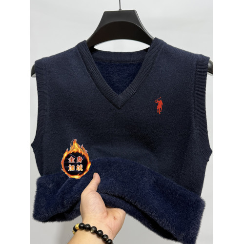 羊毛衫男加絨背心柏拉圖保羅秋冬馬甲中年V領無袖加厚羊絨針織衫