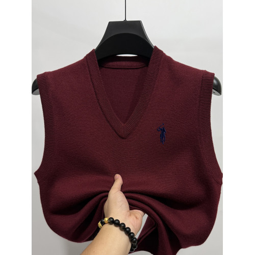 羊毛衫男加絨背心柏拉圖保羅秋冬馬甲中年V領無袖加厚羊絨針織衫