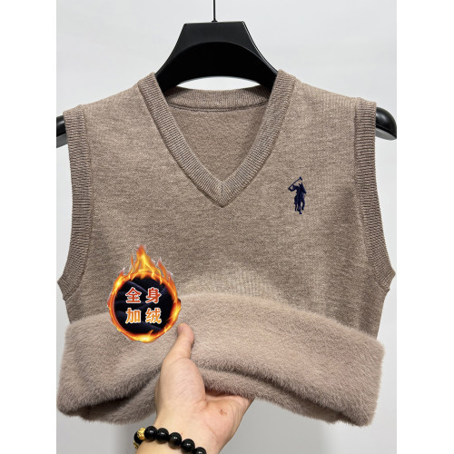 羊毛衫男加絨背心柏拉圖保羅秋冬馬甲中年V領無袖加厚羊絨針織衫