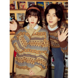 酒釀丸子ALOHA 復古港風小衆慵懶費爾島毛衣秋冬情侶裝條紋針織衫