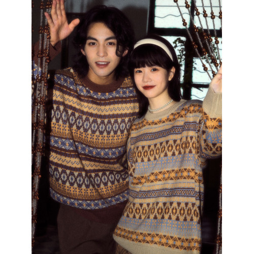 酒釀丸子ALOHA 復古港風小衆慵懶費爾島毛衣秋冬情侶裝條紋針織衫