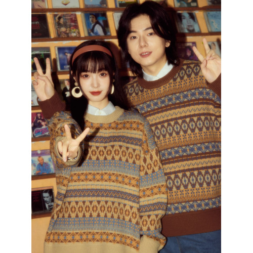 酒釀丸子ALOHA 復古港風小衆慵懶費爾島毛衣秋冬情侶裝條紋針織衫