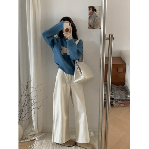 藍色圓領套頭軟糯卡通小狗毛衣女秋冬季加厚寬松慵懶風針織衫上衣 藍色圓領套頭軟糯卡通小狗毛衣女秋冬季加厚寬松慵懶風針織衫上衣