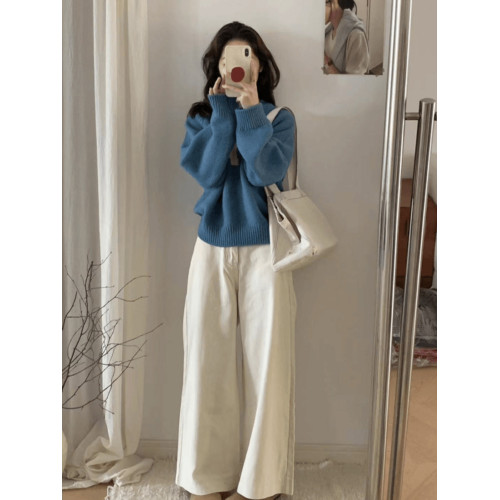 藍色圓領套頭軟糯卡通小狗毛衣女秋冬季加厚寬松慵懶風針織衫上衣 藍色圓領套頭軟糯卡通小狗毛衣女秋冬季加厚寬松慵懶風針織衫上衣