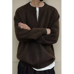 秋季美拉德針織開衫毛衣外套男日系復古拉鍊寬松休閒百搭立領上衣