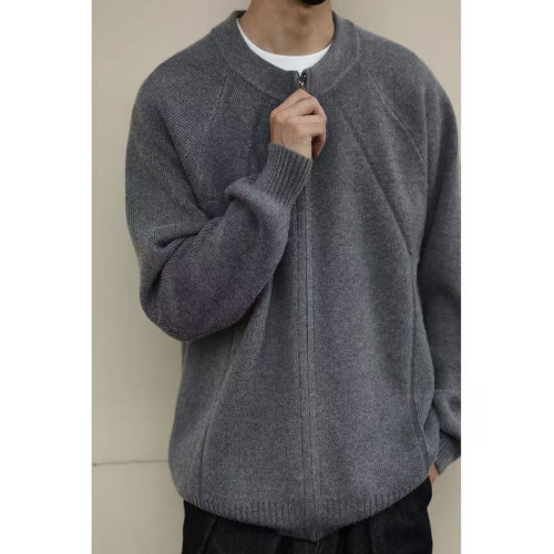 秋季美拉德針織開衫毛衣外套男日系復古拉鍊寬松休閒百搭立領上衣