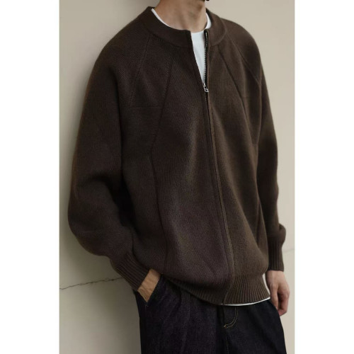 秋季美拉德針織開衫毛衣外套男日系復古拉鍊寬松休閒百搭立領上衣