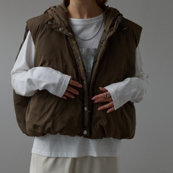 1216 2491店主自畱貴牌花苞造型戴帽有範兒棉馬甲