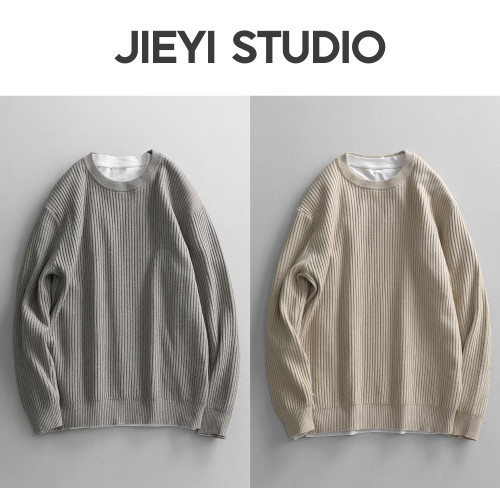 介乙 坑條紋理圓領毛衣男慵懶風潮流韓系提花針織衫保暖單穿上衣 介乙 坑條紋理圓領毛衣男慵懶風潮流韓系提花針織衫保暖單穿上衣