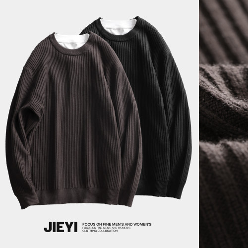 介乙 坑條紋理圓領毛衣男慵懶風潮流韓系提花針織衫保暖單穿上衣 介乙 坑條紋理圓領毛衣男慵懶風潮流韓系提花針織衫保暖單穿上衣