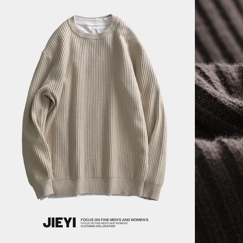 介乙 坑條紋理圓領毛衣男慵懶風潮流韓系提花針織衫保暖單穿上衣 介乙 坑條紋理圓領毛衣男慵懶風潮流韓系提花針織衫保暖單穿上衣