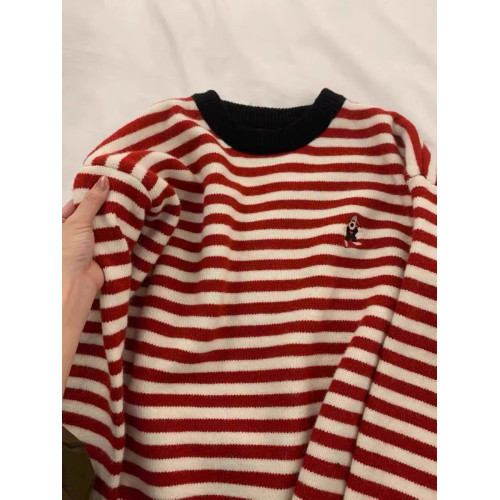 韓版撞色條紋小狗刺綉圓領針織衫女秋季新款寬松套頭百搭長袖毛衣 韓版撞色條紋小狗刺綉圓領針織衫女秋季新款寬松套頭百搭長袖毛衣