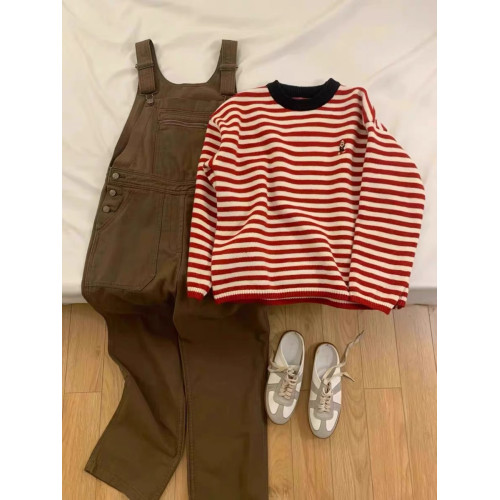 韓版撞色條紋小狗刺綉圓領針織衫女秋季新款寬松套頭百搭長袖毛衣 韓版撞色條紋小狗刺綉圓領針織衫女秋季新款寬松套頭百搭長袖毛衣