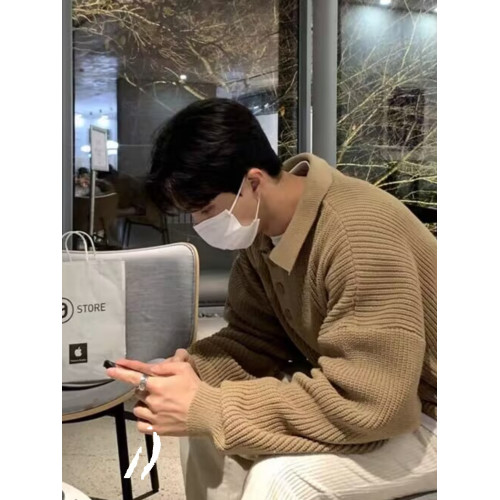 韓國ulzzang翻領毛衣男高級感寬松針織polo衫東大門潮牌線衣外套