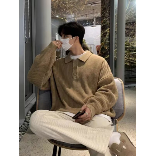 韓國ulzzang翻領毛衣男高級感寬松針織polo衫東大門潮牌線衣外套