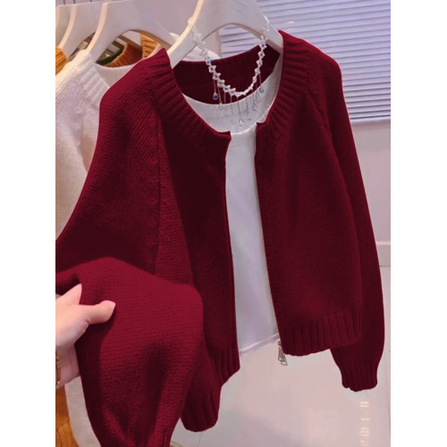 新年穿搭學院風紅色拉鍊毛衣外套女寬松外穿短款針織開衫百搭上衣 新年穿搭學院風紅色拉鍊毛衣外套女寬松外穿短款針織開衫百搭上衣