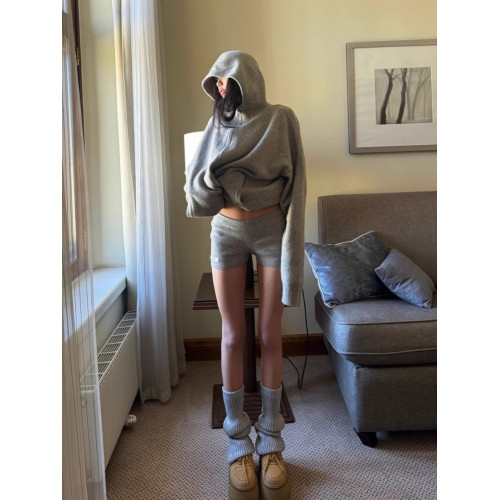 韓系灰色連帽毛衣外套女秋冬寬松慵懶風氛圍感針織拉鍊開衫套裝 韓系灰色連帽毛衣外套女秋冬寬松慵懶風氛圍感針織拉鍊開衫套裝