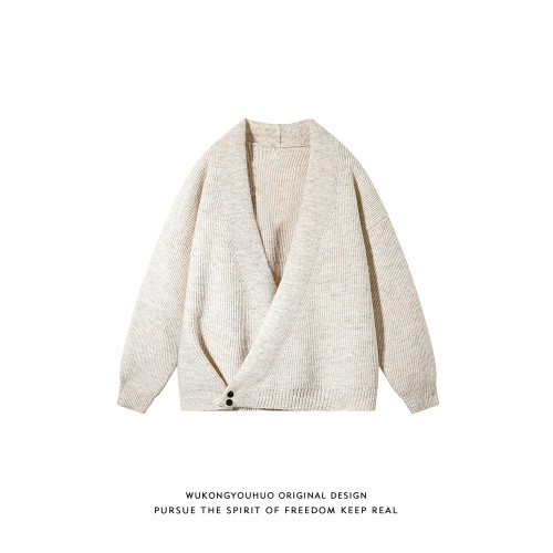 悟空有貨復古新中式不規則斜紐釦針織衫男女秋季情侶寬松毛衣外套 悟空有貨復古新中式不規則斜紐釦針織衫男女秋季情侶寬松毛衣外套
