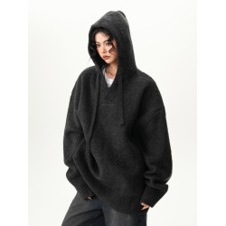 BWKA重磅900g慵懶風連帽針織衫女男冬季新款寬松休閒百搭毛衣外套