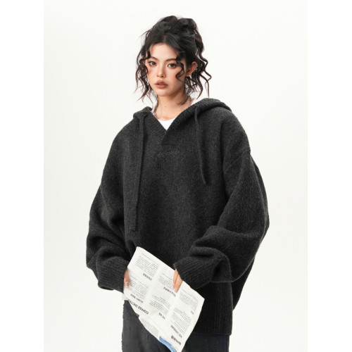 BWKA重磅900g慵懶風連帽針織衫女男冬季新款寬松休閒百搭毛衣外套 BWKA重磅900g慵懶風連帽針織衫女男冬季新款寬松休閒百搭毛衣外套