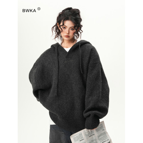 BWKA重磅900g慵懶風連帽針織衫女男冬季新款寬松休閒百搭毛衣外套 BWKA重磅900g慵懶風連帽針織衫女男冬季新款寬松休閒百搭毛衣外套