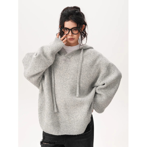 BWKA重磅900g慵懶風連帽針織衫女男冬季新款寬松休閒百搭毛衣外套 BWKA重磅900g慵懶風連帽針織衫女男冬季新款寬松休閒百搭毛衣外套