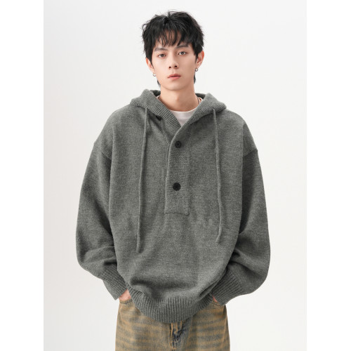 美式安可拉紅半開衫連帽毛衣男秋季潮牌慵懶風針織衫寬松情侶外套 美式安可拉紅半開衫連帽毛衣男秋季潮牌慵懶風針織衫寬松情侶外套