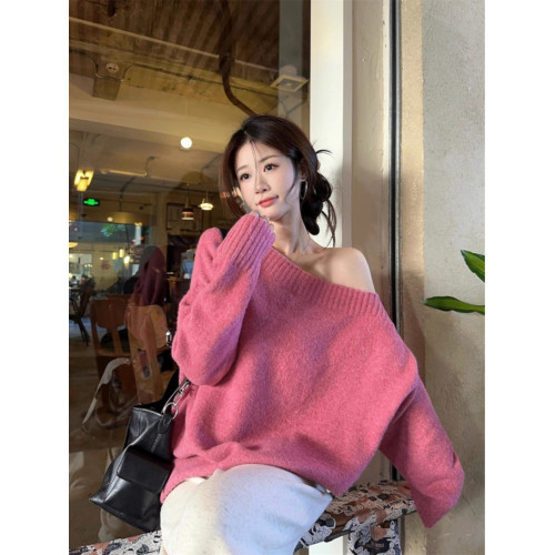 韓系慵懶風露肩套頭毛衣女2024秋季新款寬松加厚長袖針織衫上衣潮 韓系慵懶風露肩套頭毛衣女2024秋季新款寬松加厚長袖針織衫上衣潮